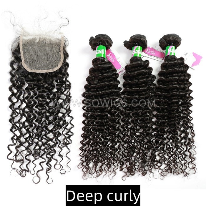 12a Grade 3 Bundle With Lace Closure Free Part Factory Price Various Style 100% unprocessed Virgin Human Hair Extension Natural Color