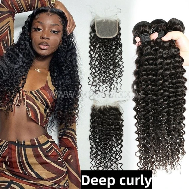 9a Grade 3 Bundle With Lace Closure Free Part Factory Price Various Style 100% unprocessed Virgin Human Hair Extension Natural Color