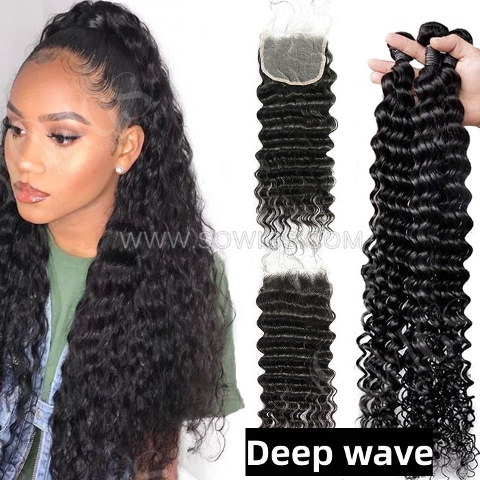 9a Grade 3 Bundle With Lace Closure Free Part Factory Price Various Style 100% unprocessed Virgin Human Hair Extension Natural Color