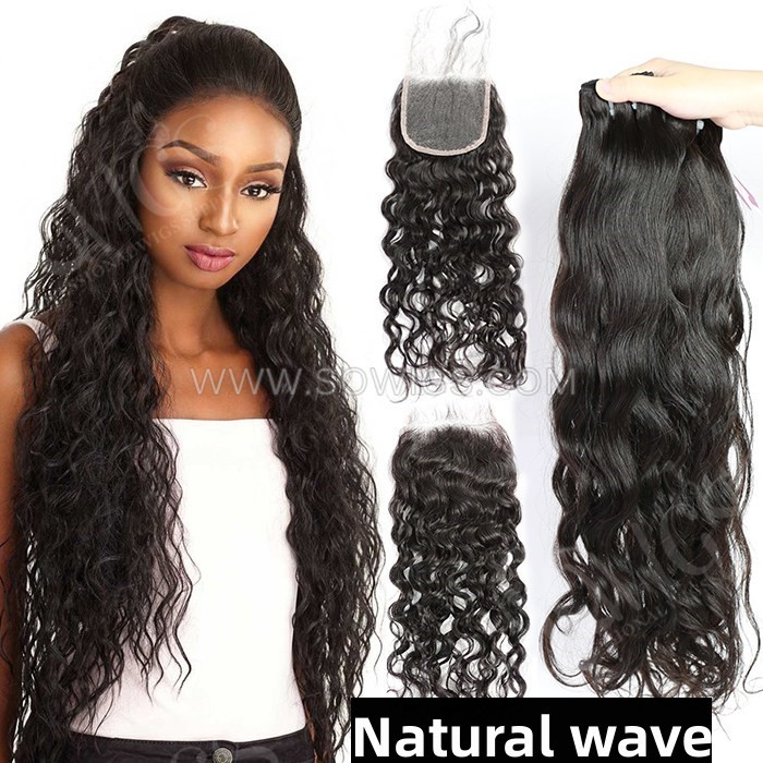 9a Grade 3 Bundle With Lace Closure Free Part Factory Price Various Style 100% unprocessed Virgin Human Hair Extension Natural Color