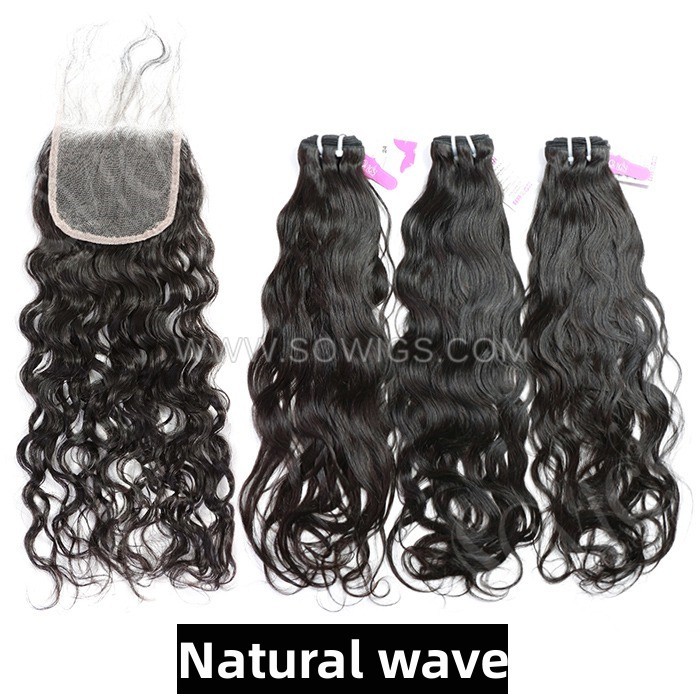 12a Grade 3 Bundle With Lace Closure Free Part Factory Price Various Style 100% unprocessed Virgin Human Hair Extension Natural Color