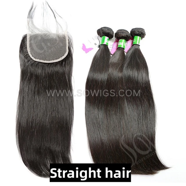 9a Grade 3 Bundle With Lace Closure Free Part Factory Price Various Style 100% unprocessed Virgin Human Hair Extension Natural Color