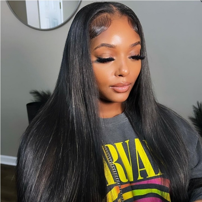 13*4 Lace Front Wigs Straight Hair 180% Density Virgin Human Hair Natural Color Natural or Realistic edges