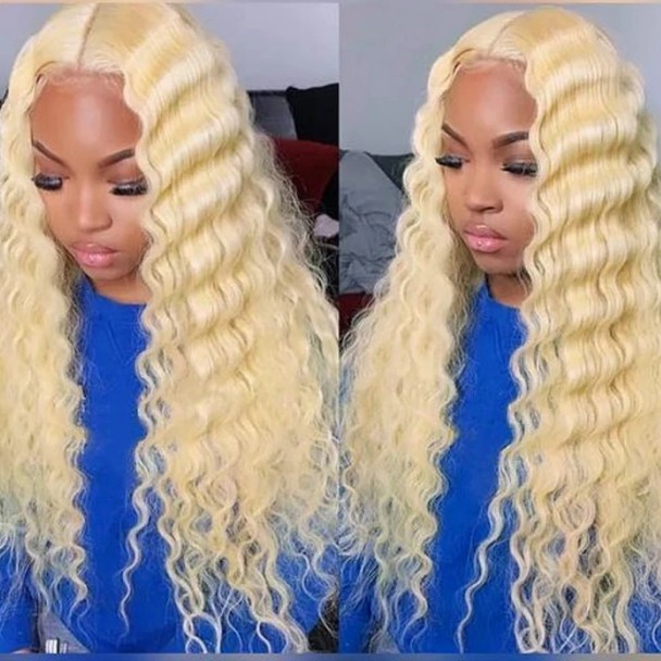 613# Blonde Color Deep Wave 13*4 Lace Front Wigs 150% Density Lace Wigs Virgin Human Hair Natural Hairline