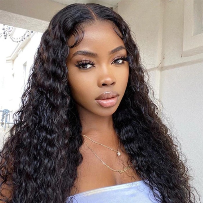 Lace Front Wigs Deep Wave 130% Density Virgin Human Hair Natural Color Natural or Realistic edges