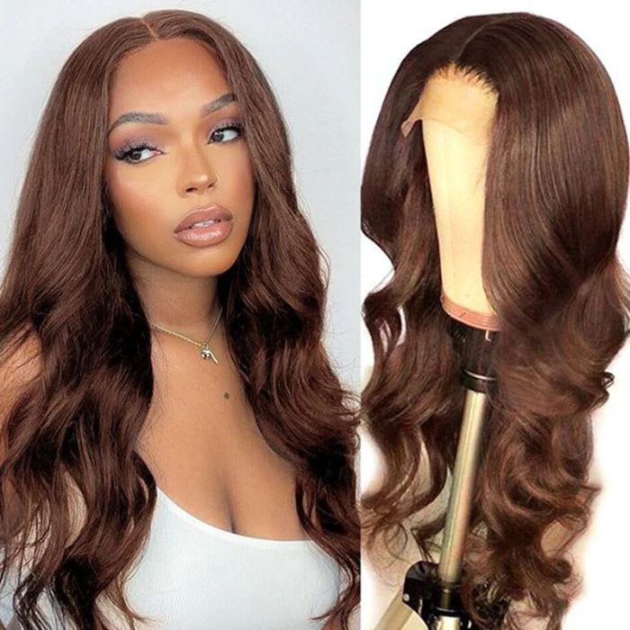 Brown Color 4# 13*4 Lace Front Wigs Body Wave 130% Density Virgin Human Hair Natural Hairline