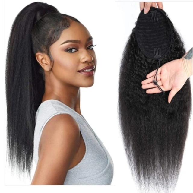 Premium grade Ponytail Drawstring Ponytail Wrap in 100% Unprocessed Virgin Human Hair Natural Color