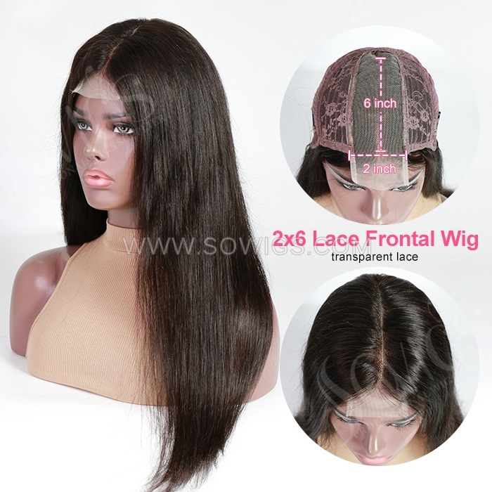 Premium grade Transparent Clear Lace 2x6 Closure Wigs 150% / 200% Density Lace Wigs 100% Virgin Human Hair Natural Color