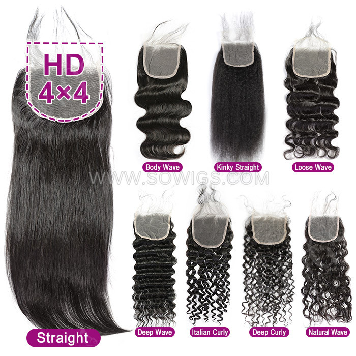 4*4/ 5*5 HD Lace Closure Premium grade 100% Unprocessed Virgin Human Hair Natural Color