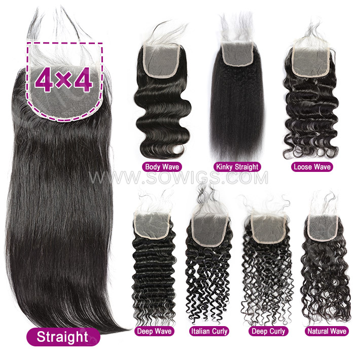 4x4 Lace Closure 100% Unprocessed Virgin Human Hair Natural Color
