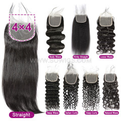4x4 Lace Closure 100% Unprocessed Virgin Human Hair Natural Color