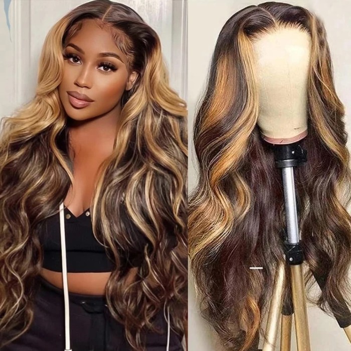 Highlighted Color P4/27 Lace Front Wigs 13x4 Lace Wigs 150% Density Lace Wigs Virgin Human Hair Natural Hairline