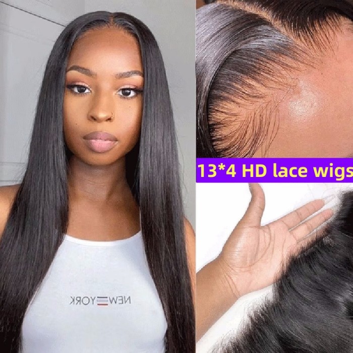 HD Undetectable Lace 13x4 Wigs Full Frontal 150% and 200% Density Lace Wigs Pre Plucked Virgin Human Hair Natural Color