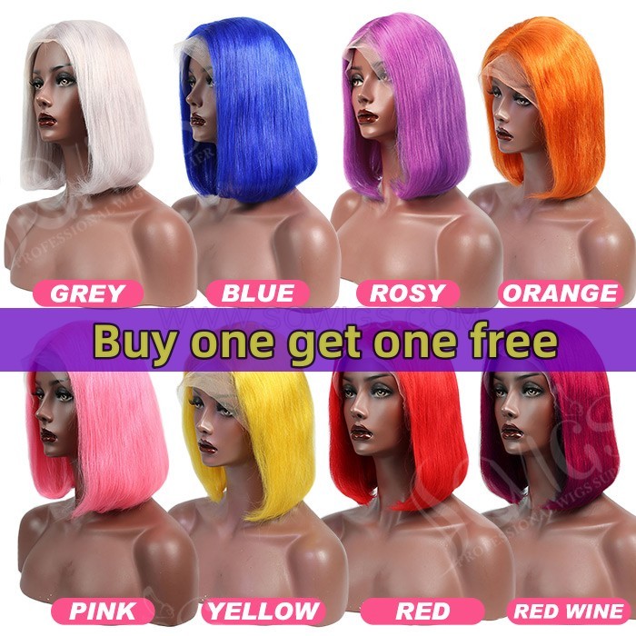 (Bogo buy one get one free) Color Bob Wigs Straight Hair 13*4 Lace Front Wigs 150% Density Virgin Human Hair Natural Hairline