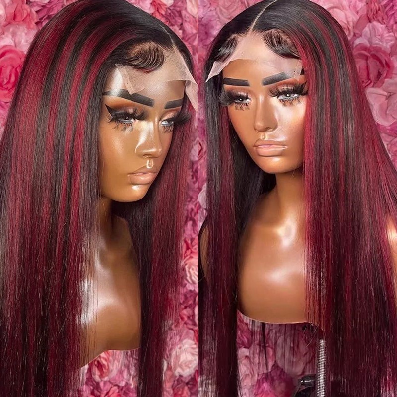 Pre Cut Wear To Go Wig -  Burgundy Highlight Glueless 5x5 HD Swiss Lace Closure Wigs 150% 200% Density 100% Unprocessed Human Hair Wigs