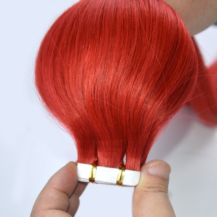 Color Red# Tape hair Extension 20pcs 50gram/pack  100% Human Hair Weaves