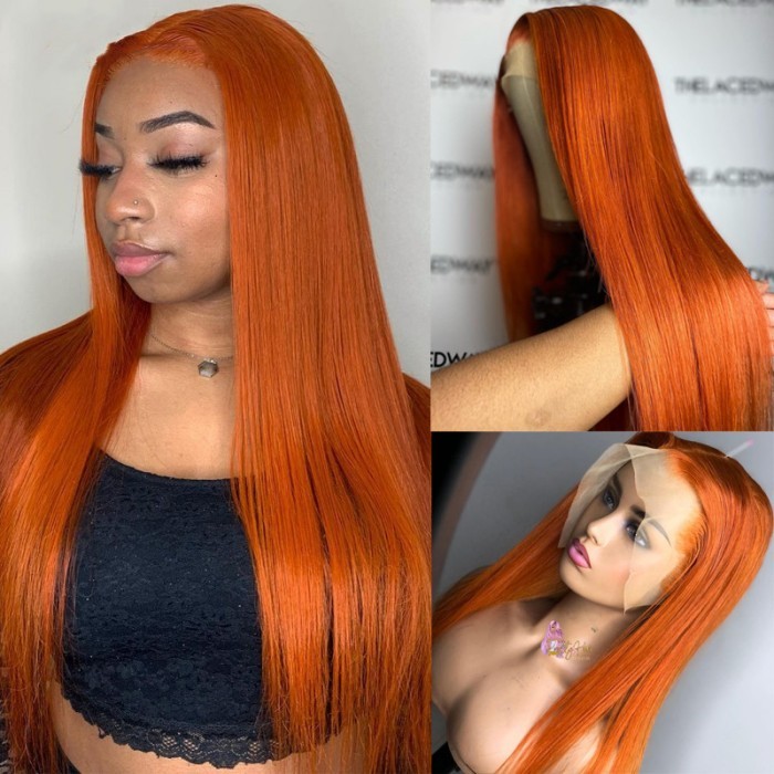 Ginger Color 13*4 Lace Front Wigs 150% Density Lace Wigs Virgin Human Hair Natural Hairline