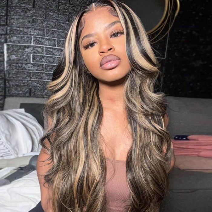 Balayage Highlights HD Swiss Lace Glueless 13x4 Full Frontal Wigs 150% and 200% Density Lace Wigs Premium grade 100% Virgin Human Hair Natural Color