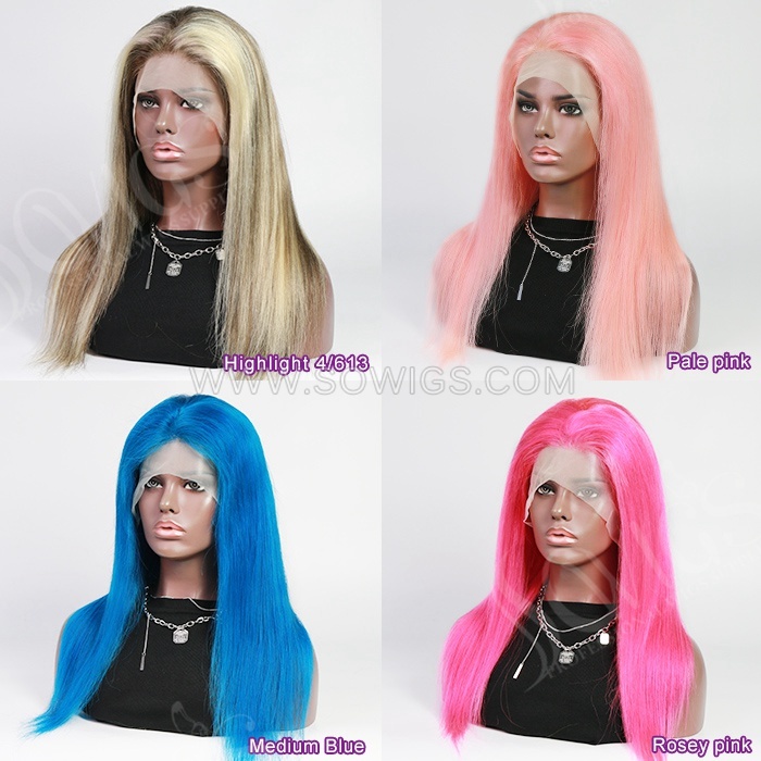 Rainbow Color 13*4 Transparent Lace Front Wigs 150% Density Lace Wigs Virgin Human Hair Natural Hairline