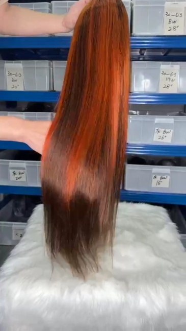 Highlight Color 4/350# Ginger 13*4 Full Frontal Lace Wigs Straight Hair 150% Density Virgin Human Hair Natural Hairline