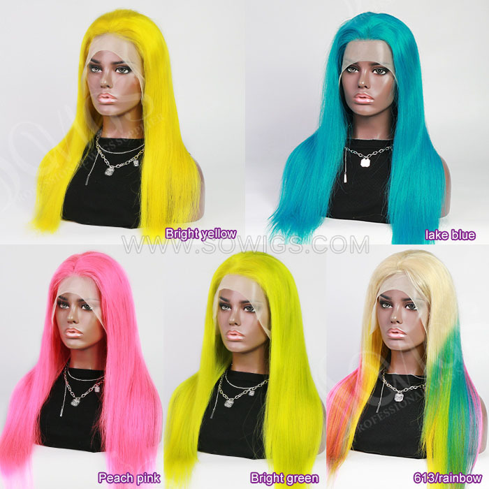 Rainbow Color 13*4 Transparent Lace Front Wigs 150% Density Lace Wigs Virgin Human Hair Natural Hairline