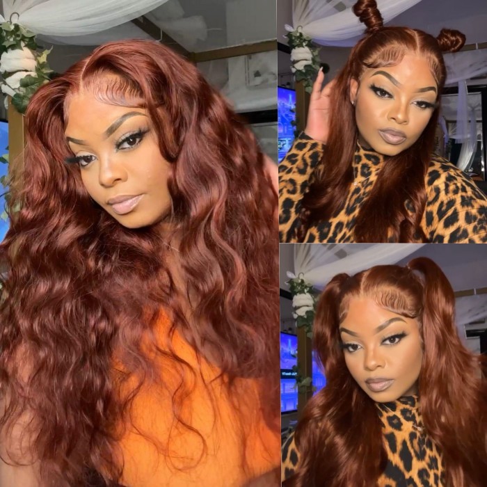 Color 33B# Reddish Brown 13*4 Lace Front Wigs 180% Density Lace Wigs Virgin Human Hair Natural Hairline