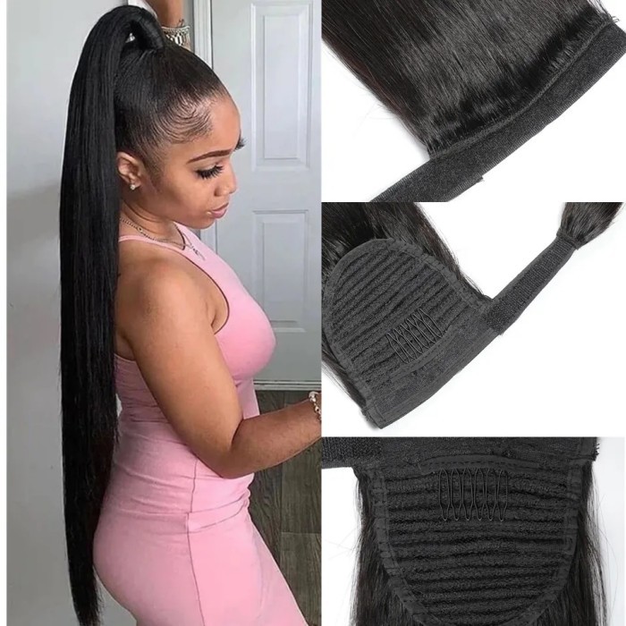【10 hairstyle】Premium grade Ponytail Drawstring Ponytail Wrap in 100% Unprocessed Virgin Human Hair Natural Color