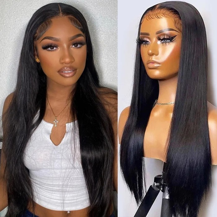 【11 hairstyle】13x4 Full Frontal Transparent Lace Wigs Glueless Wear Go Lace Wigs 150% 200% Density 100% Virgin Human Hair Natural Color