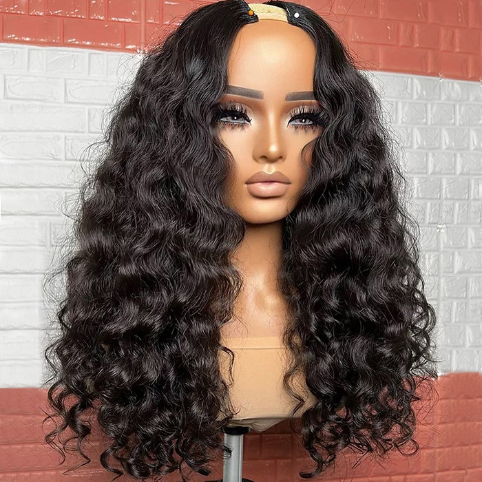 (New) U Part Wigs V Part Wigs 150% /200% /300% Density Bohemia Wavy Virgin Human Hair Natural Color