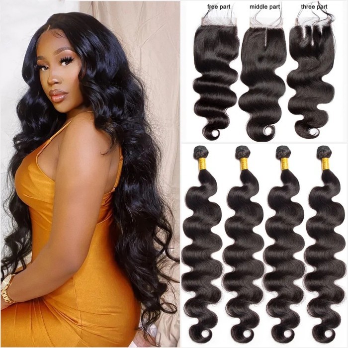 【10 hairstyle】4x4 5x5 Transparent Hd Lace Closure Match With Bundles 100% unprocessed Virgin Human Hair Extension Natural Color