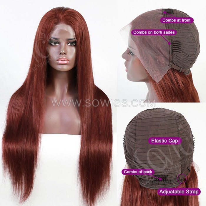 Color 33B# Reddish Brown 13*4 Lace Front Wigs 180% Density Lace Wigs Virgin Human Hair Natural Hairline