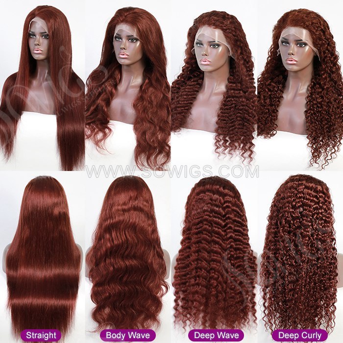 Color 33B# Reddish Brown 13*4 Lace Front Wigs 180% Density Lace Wigs Virgin Human Hair Natural Hairline