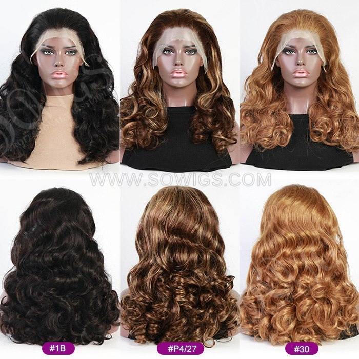 Pre Plucked Double Drawn  Bouncy Loose Full Frontal 13x4 Lace Wigs 200% Density Glueless Wear Go Lace Wigs 100% Virgin Human Hair Natural Color