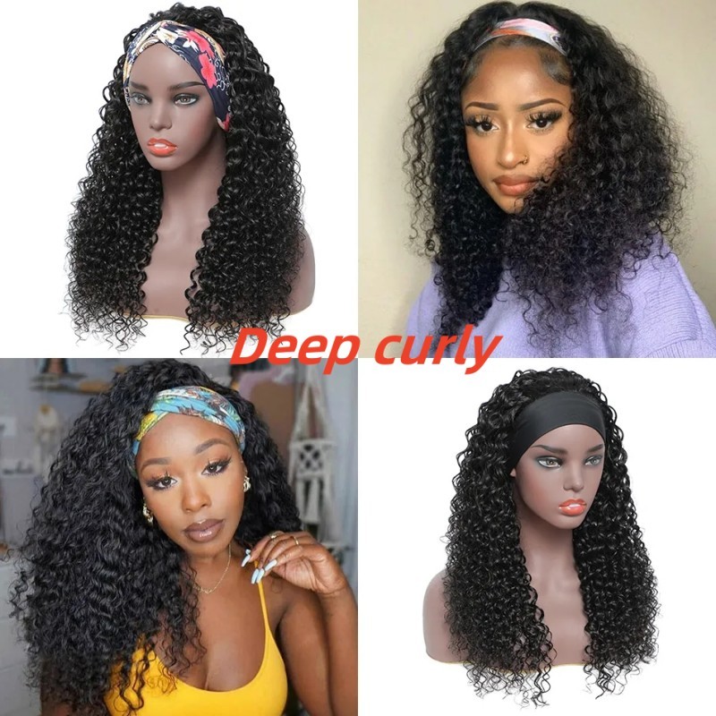 (All texture)Headband Wigs Half Wigs Virgin Human Hair Natural Color (1 free headband will be send)