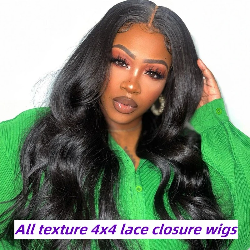 4x4 Lace Closure Wigs 150% /200% /300% Density Glueless Wear Go Lace Wigs 100% Unprocessed Human Hair Wigs