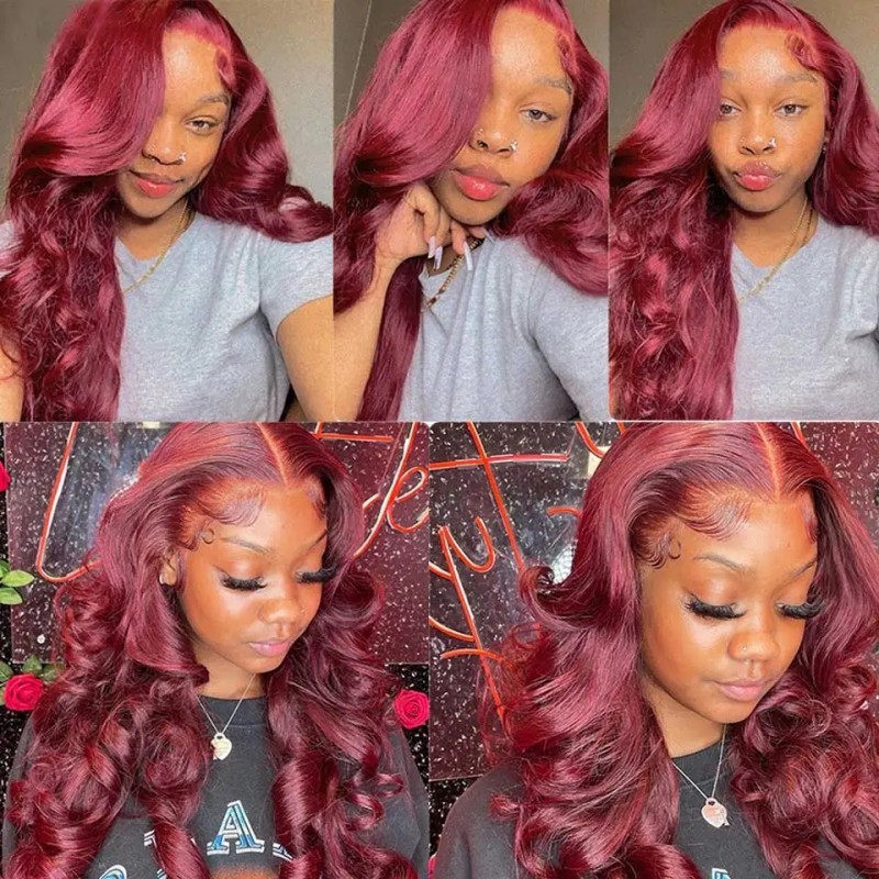 【11 hairstyle】Color 99J# 13*4 Lace Front Wigs 150% /200% Density Lace Wigs Virgin Human Hair Natural Hairline