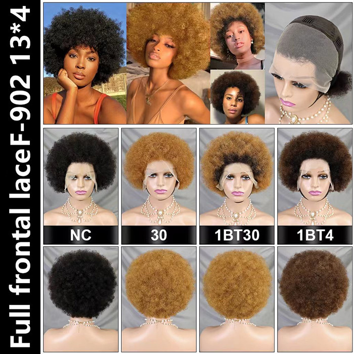 Afro 4C Bob Wigs 13x4 Full Lace Frontal Wigs 180% Density Virgin Human Hair Natural Hairline J-F-902