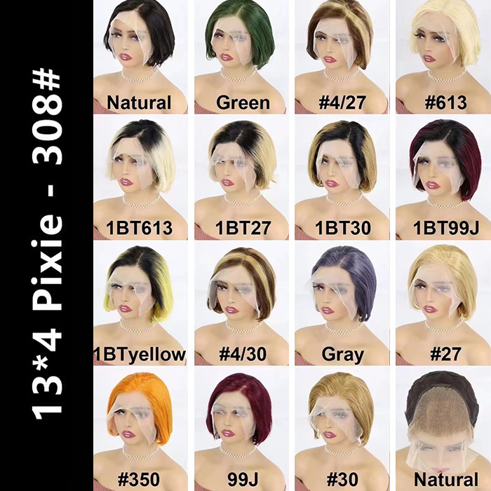 Pixie Bob Wigs 13x4 Full Lace Frontal Wigs 180% Density Virgin Human Hair Natural Hairline J-Pixie-308#