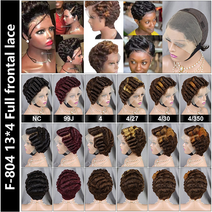 PixieCurls Bob Wigs 13x4 Full Lace Frontal Wigs 180% Density Virgin Human Hair Natural Hairline J-F-804