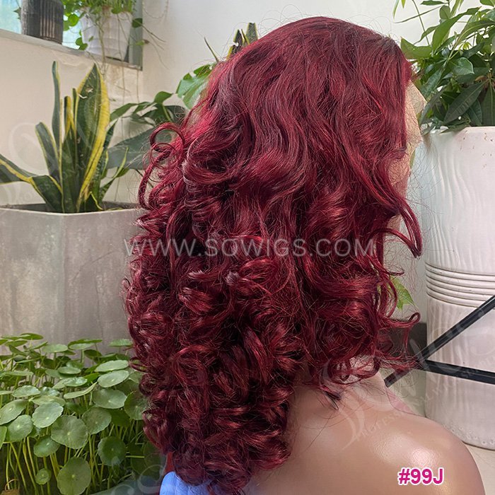 Bowncy Curly 13*4 Lace Frontal Wigs 220% Density Virgin Human Hair Natural Hairline BR-23010#