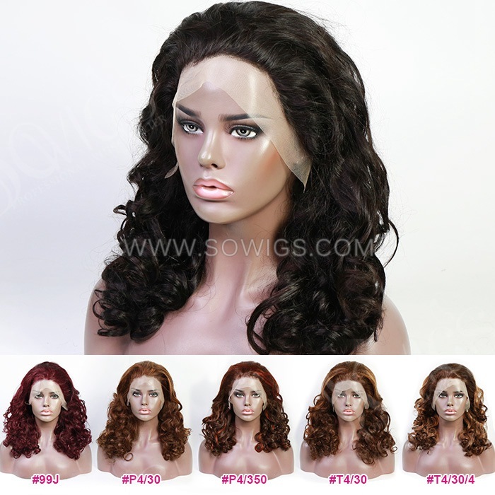 Bowncy Curly 13*4 Lace Frontal Wigs 220% Density Virgin Human Hair Natural Hairline BR-23010#