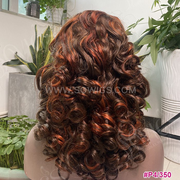 Bowncy Curly 13*4 Lace Frontal Wigs 220% Density Virgin Human Hair Natural Hairline BR-23010#