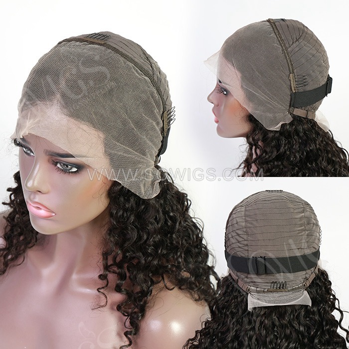 Water Wave 13*4 Lace Frontal Wigs 220% Density Virgin Human Hair Natural Hairline BR-XY-08#