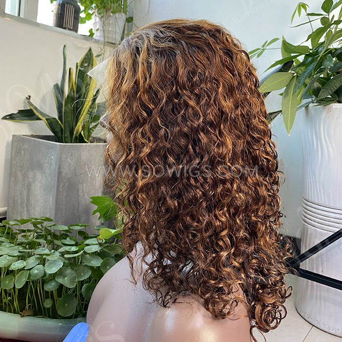 Deep Curly 13*4 Lace Frontal Wigs 220% Density Virgin Human Hair Natural Hairline BR-23028#