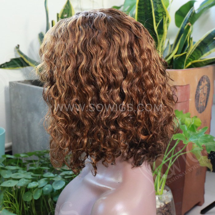 Short Bob Wigs Full Machine Made Wig With Bangs 200% Density Virgin Human Hair Natural Hairline BR-2059#