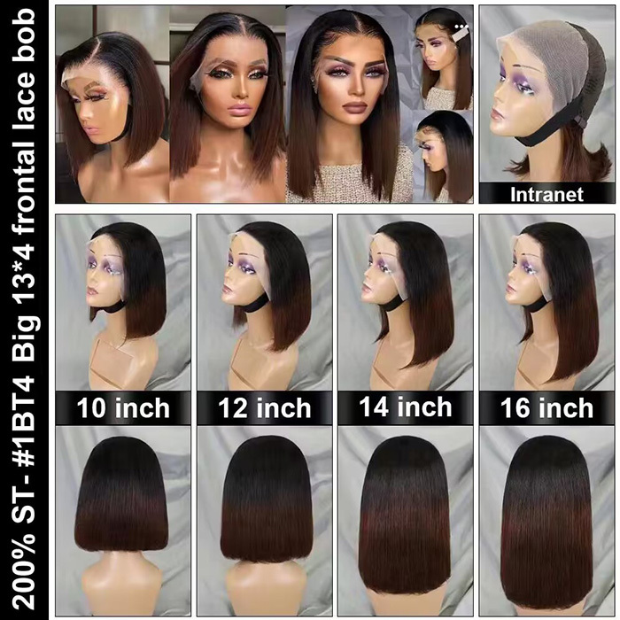 10"-16" Straight Hair Bob Wigs 13x4 Lace Frontal Wigs 200% Density Virgin Human Hair Natural Hairline