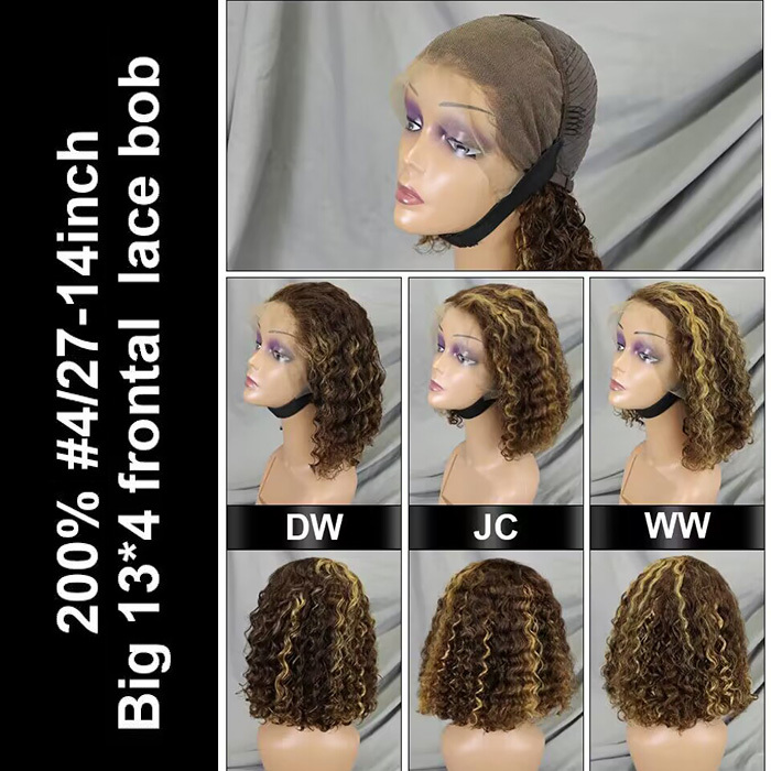 Color P4/27 Bob Wigs 13x4 Lace Frontal Wigs 200% Density Virgin Human Hair Natural Hairline