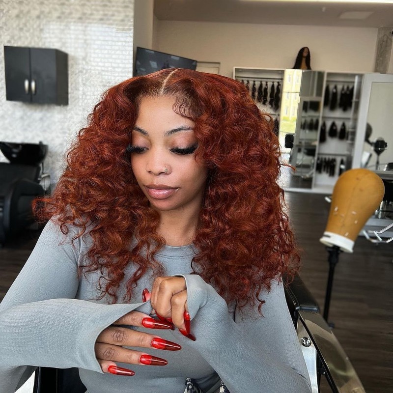 Dark Orange Color 13*4 Lace Frontal Wigs 130% /180% Density 100% Unprocessed Virgin Human Hair Wigs