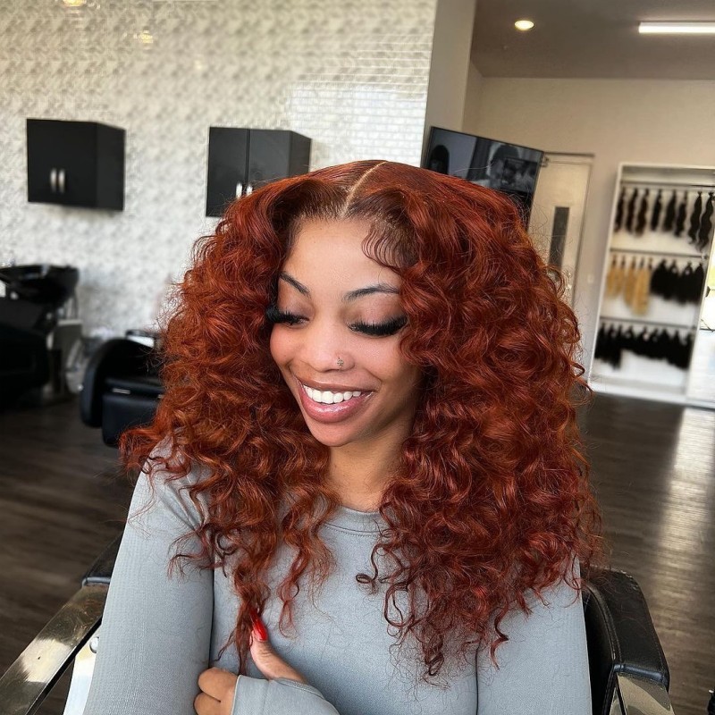 Dark Orange Color 13*4 Lace Frontal Wigs 130% /180% Density 100% Unprocessed Virgin Human Hair Wigs