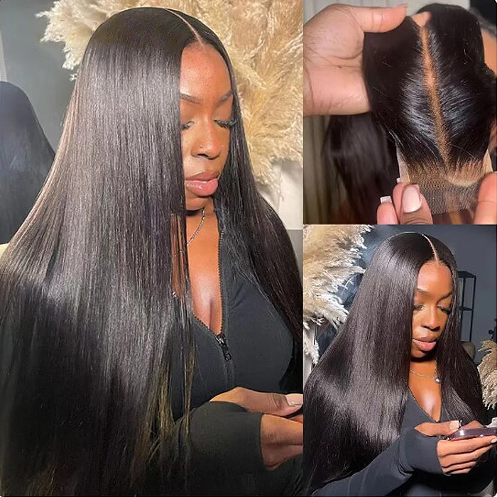 2x6 HD and Transparent Lace Closure Wigs Glueless Wear Go Lace Wigs 100% Unprocessed Virgin Human Hair Natural Black Color